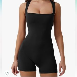 Large, Square Neck Tank Top Tummy Control Bodycon Stretch Shorts Jumpsuit Romper